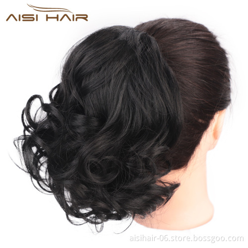Aisi Hair Heat Resistant Fiber Synthetic Curly Wig Ponytail Drawstring Short Big Wave Pony Tail Clip In Curly Hair Bun